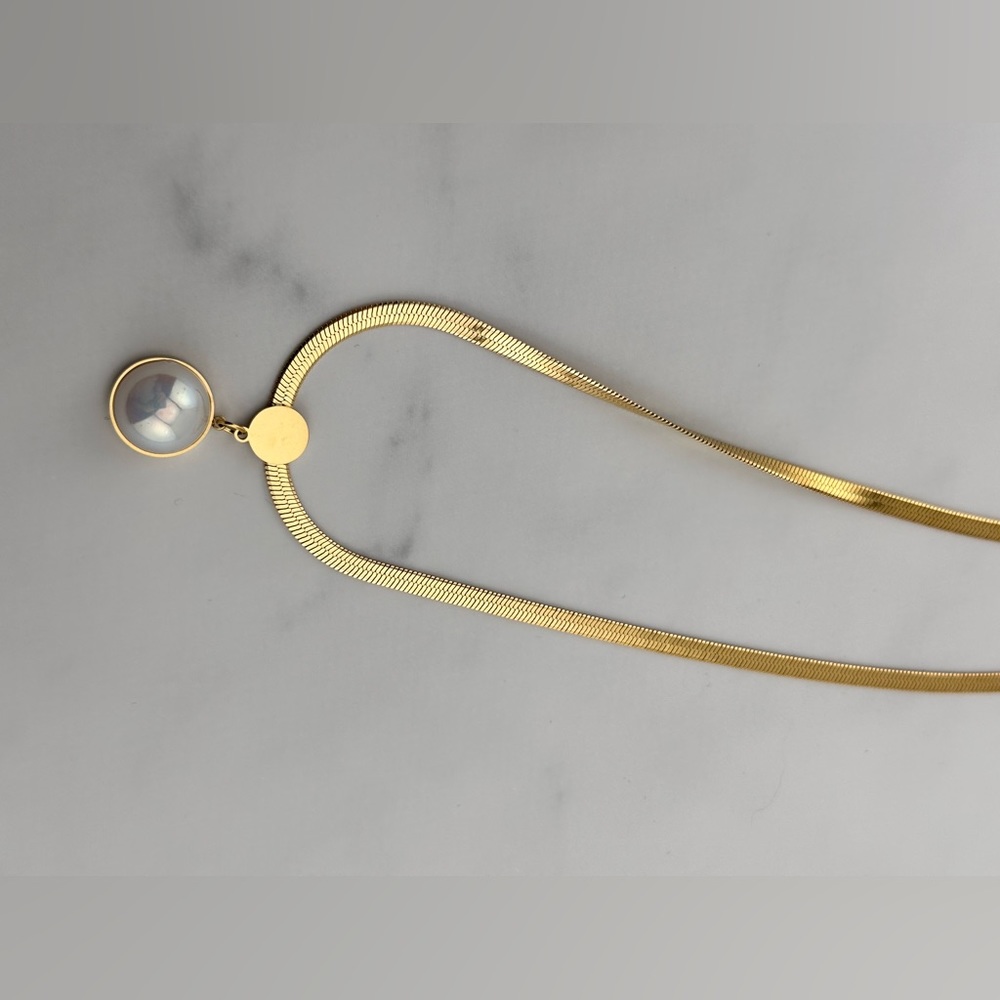 Gold color snake Chain with pearl . Necklace for any occasion